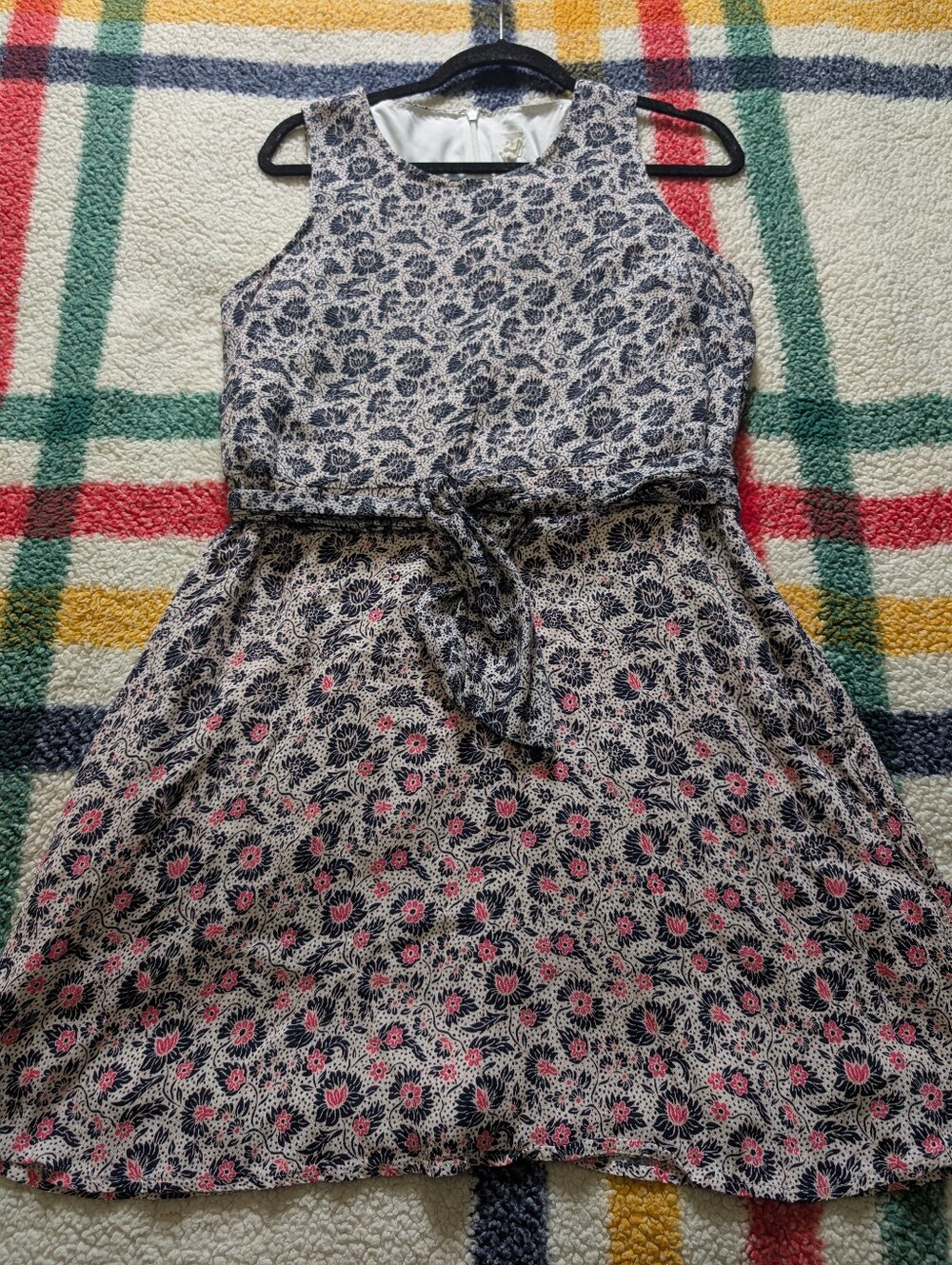 GAP Navy and Pink Floral Tie-Waist Sleeveless Mini Dress